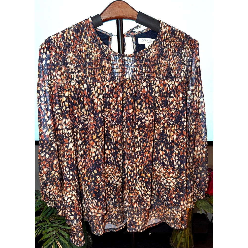 Skye's The Limit Petite Smocked Boho Blouse PL Tie Back Fall Boho Whimsygoth Top